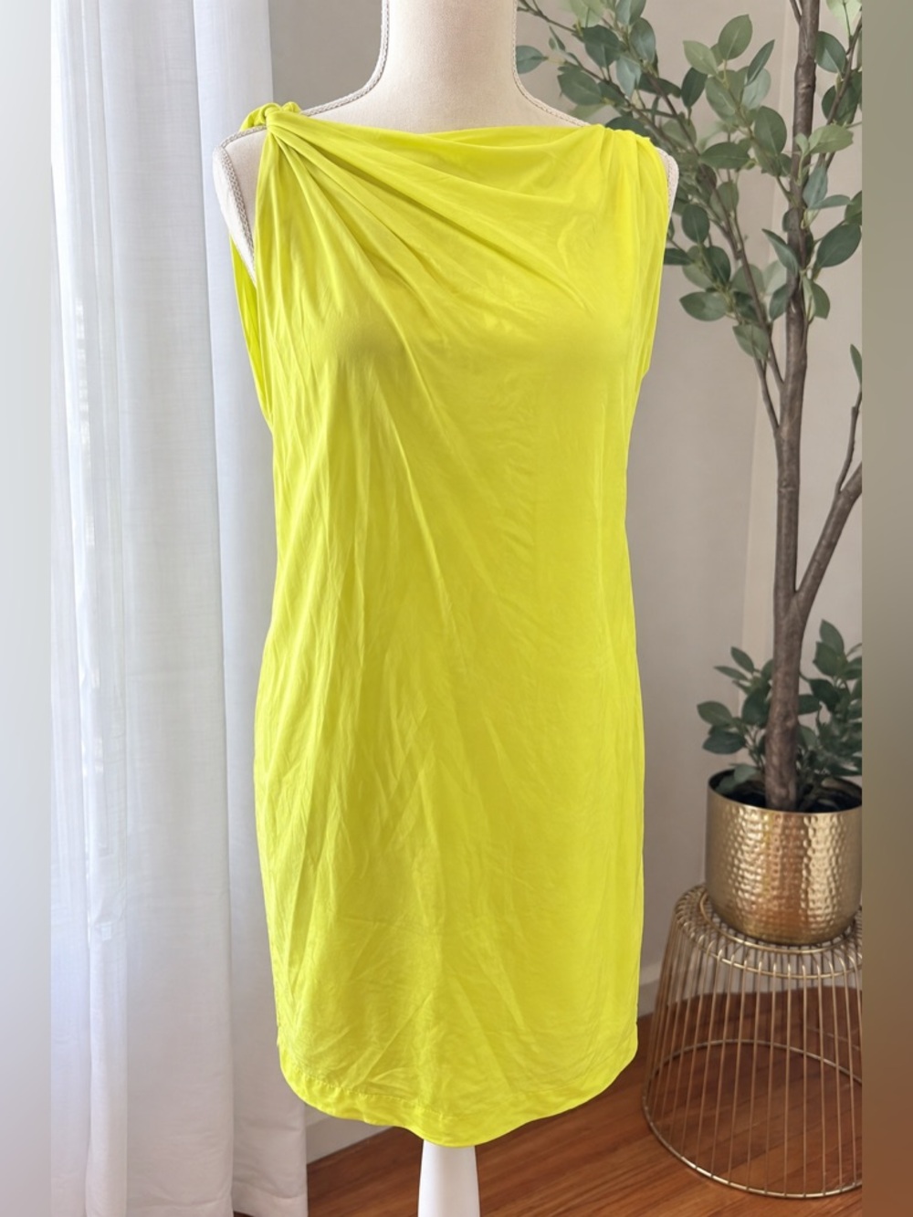 Zara Neon Yellow Sleeveless Shift Dress Small